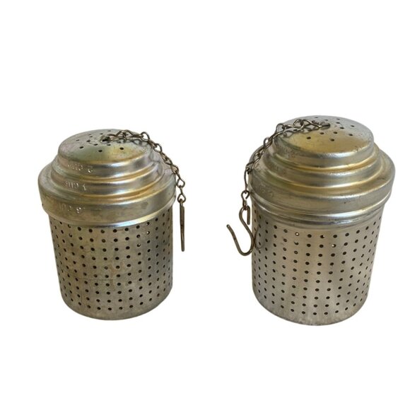 Vintage Metal Tea Infuser Collection 10 Set Chain & Hook Details 2 Strainers - Picture 3 of 10